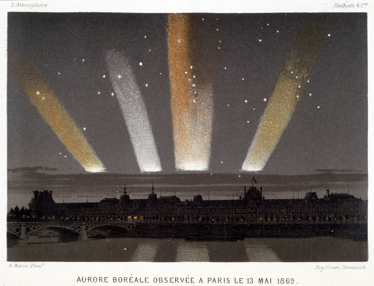 Aurora Boreale osservata a Parigi il 13/05/1869 - in "Magnetismo ed Elettricità" di Amédée Guillemin da Unknown artist
