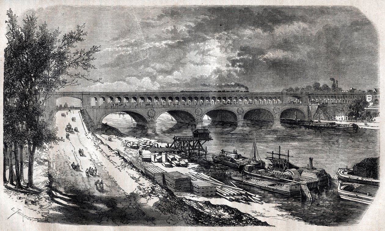 Viadotto di Auteuil (Ponte del Giorno) nel 1867 da Unknown artist