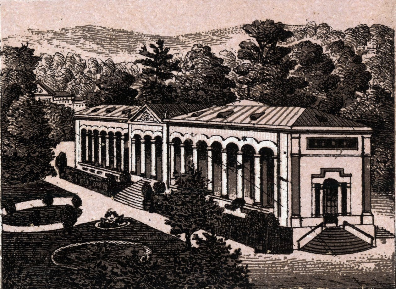 Baden Baden, Germania: vista della Colonnade. in "Il mondo illustra 168 vedute" Non datato (fine XIX secolo) da Unknown artist