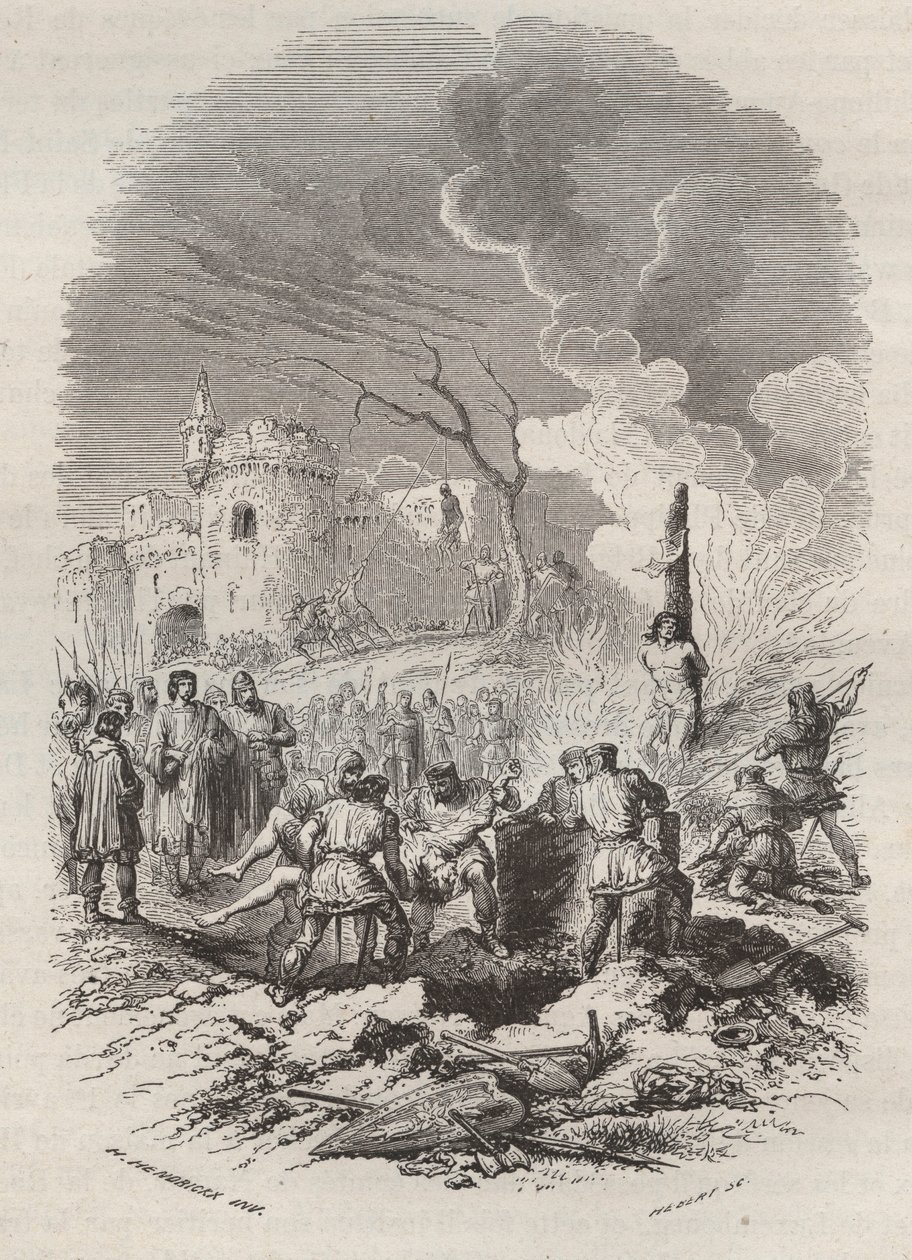 Baldovino V, Conte delle Fiandre (1012-1067) ristabilisce la polizia nei suoi stati - Incisione 1868 in 