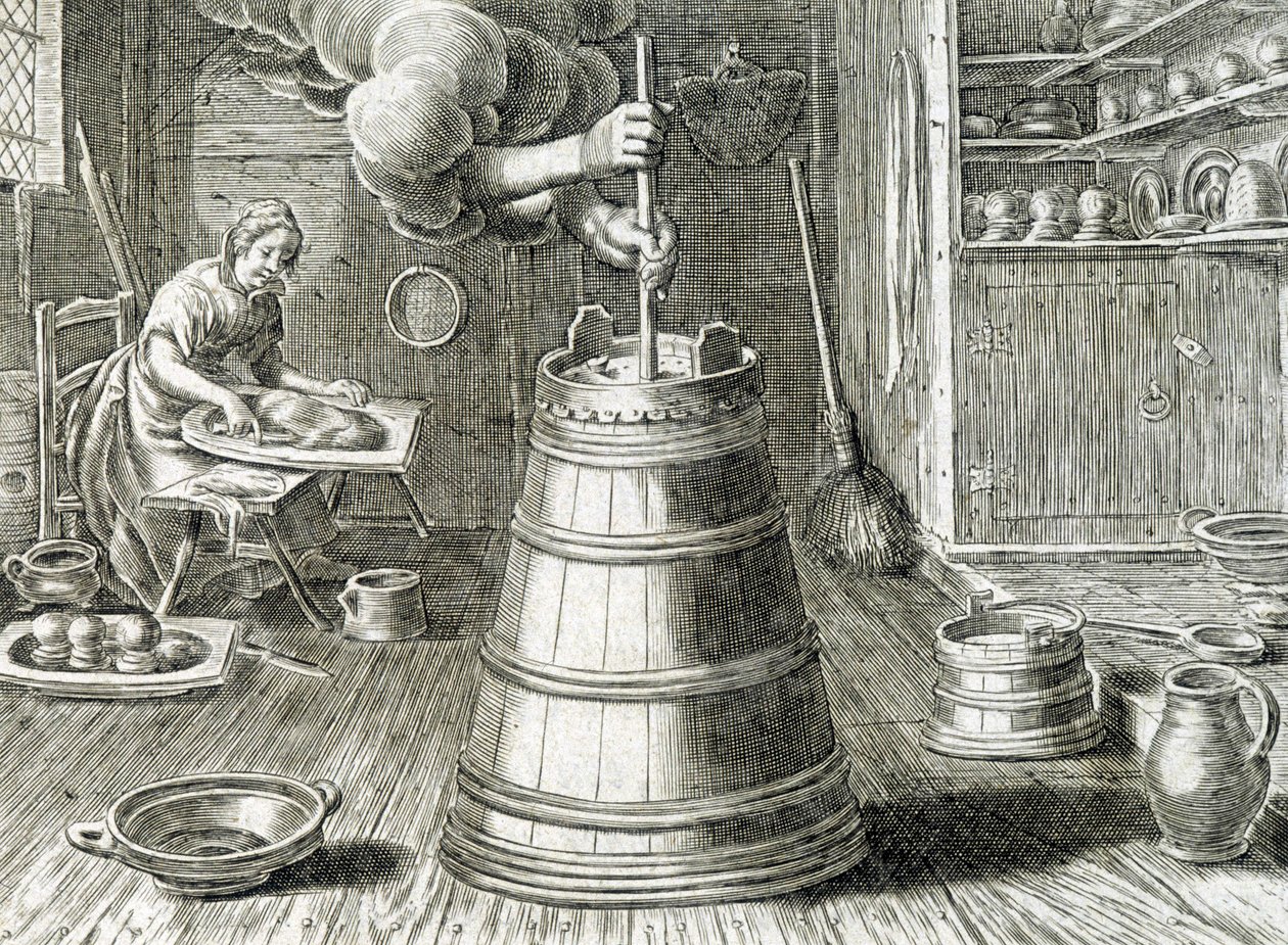 Baratte per la produzione di burro e formaggio - incisione da Unknown artist