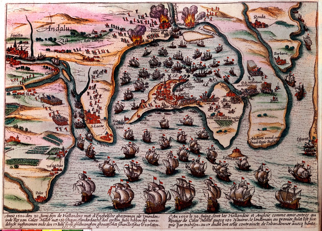 Piano di battaglia di Cales Males (Spagna) del 30 giugno 1596. La flotta dell