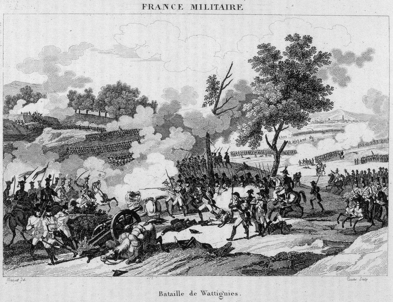 Battaglia di Wattignies: Jourdan e Carnot vincono la vittoria per sbloccare la città di Maubeuge assediata dagli austriaci, ottobre 1793. Incisione del XIX secolo da Unknown artist