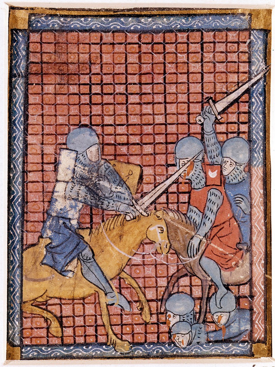 Battaglia di cavalieri. Manoscritto francese. Inizio XIV secolo da Unknown artist