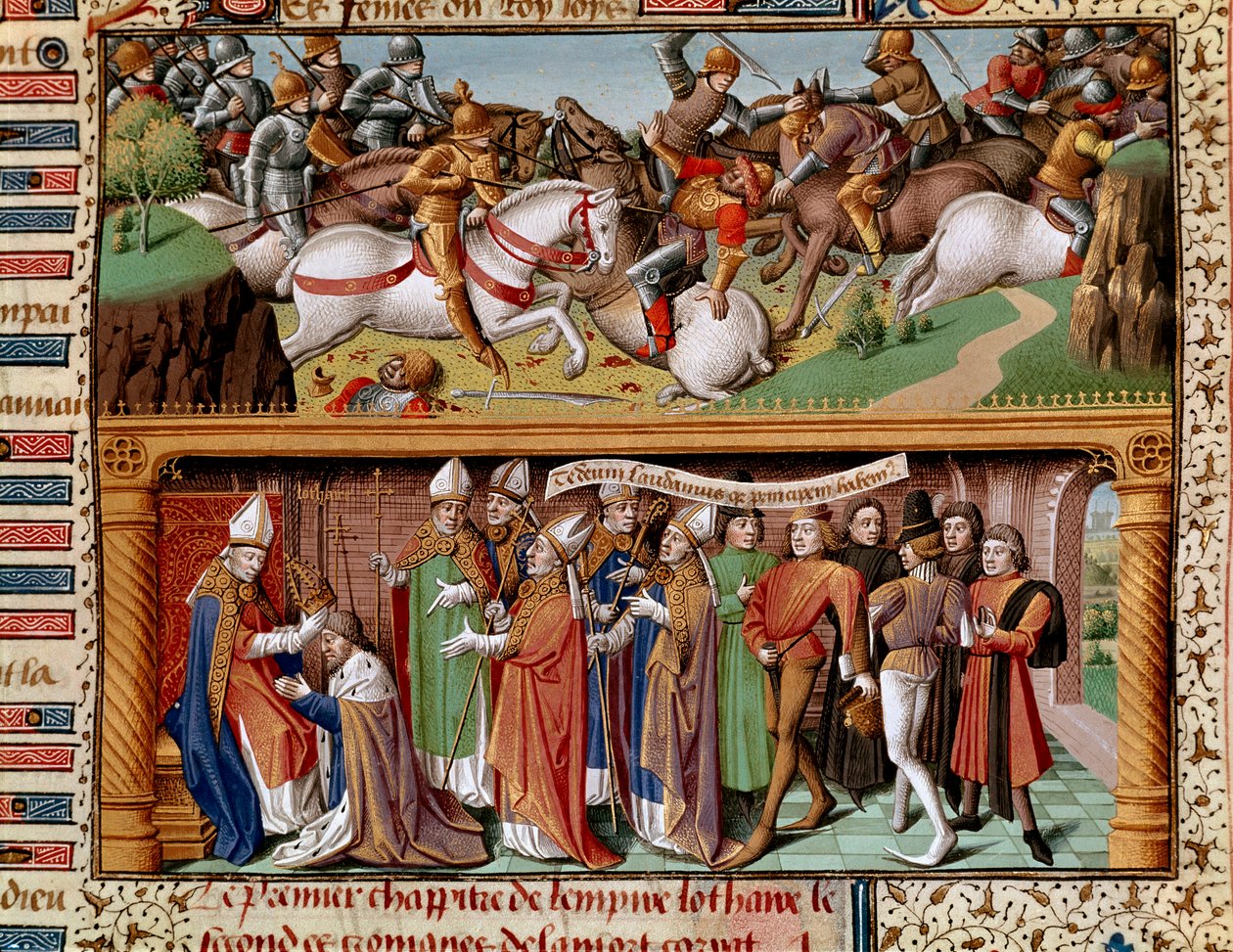 Scena di battaglia e incoronazione dell