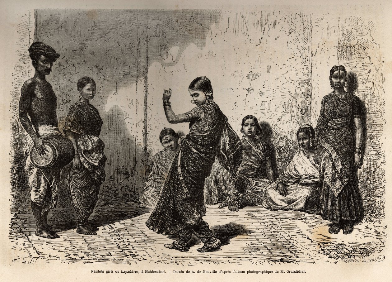 Bayaderes (o devadasi), originariamente servitrici delle divinità, queste giovani ragazze dedicate a un tempio ricevevano una certa educazione, soprattutto la padronanza della danza da Unknown artist