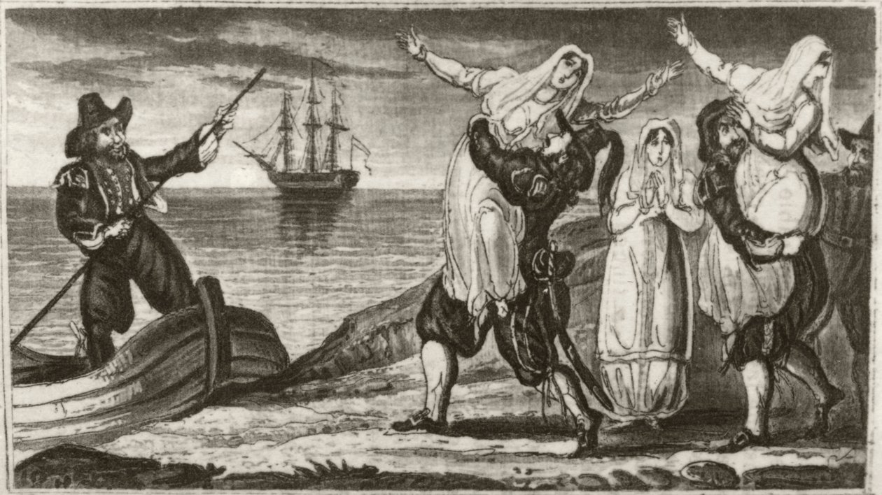Beakes il pirata olandese e il suo equipaggio che portano via con la forza le suore da un convento spagnolo da Unknown artist