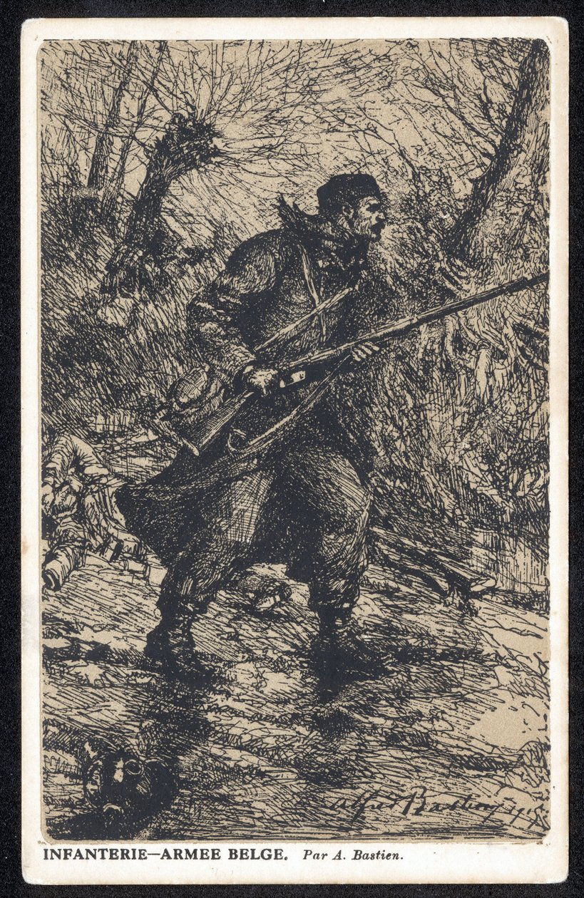 Belgio: Una cartolina belga prodotta durante la Prima Guerra Mondiale e venduta per raccogliere fondi per i soldati belgi sventurati. da Unknown Artist