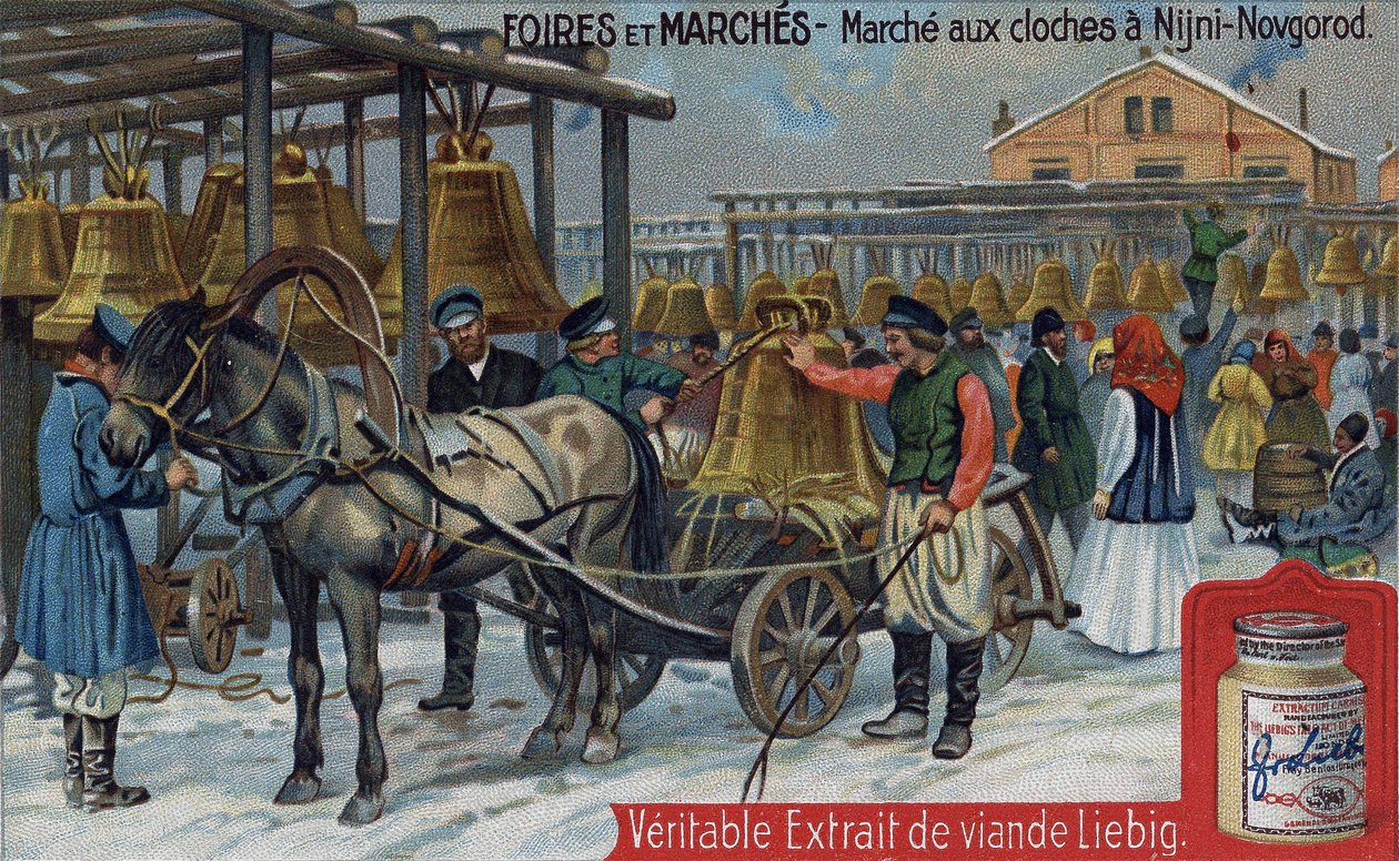 Mercato delle campane a Nizhny Novgorod (Russia). Chromo Liebig della fine del XIX secolo. da Unknown artist