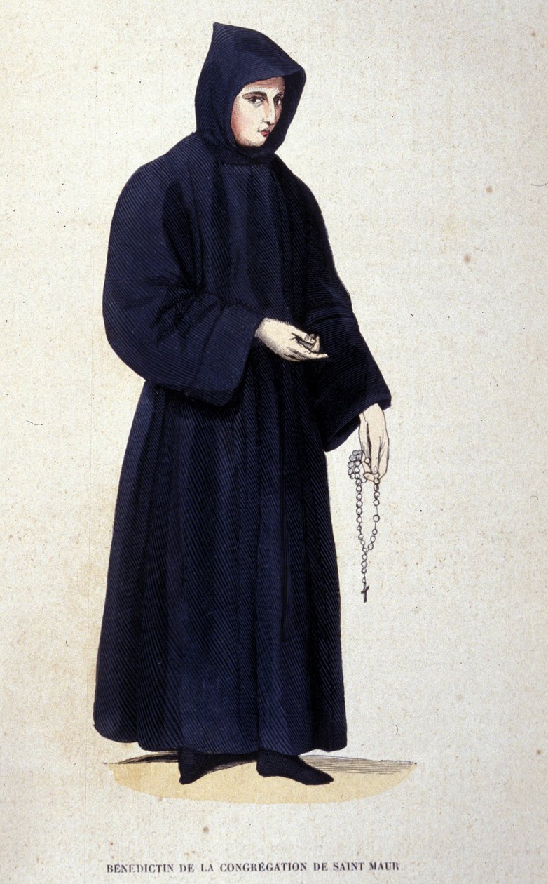 Benedettino della congregazione di San Mauro. Incisione da un album sugli ordini religiosi, Parigi da Unknown artist