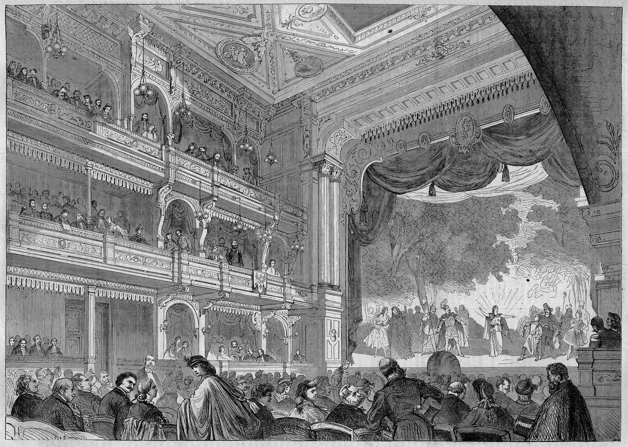 Berlino, veduta della nuova sala del Teatro Wallner ricostruita nel 1865. In 