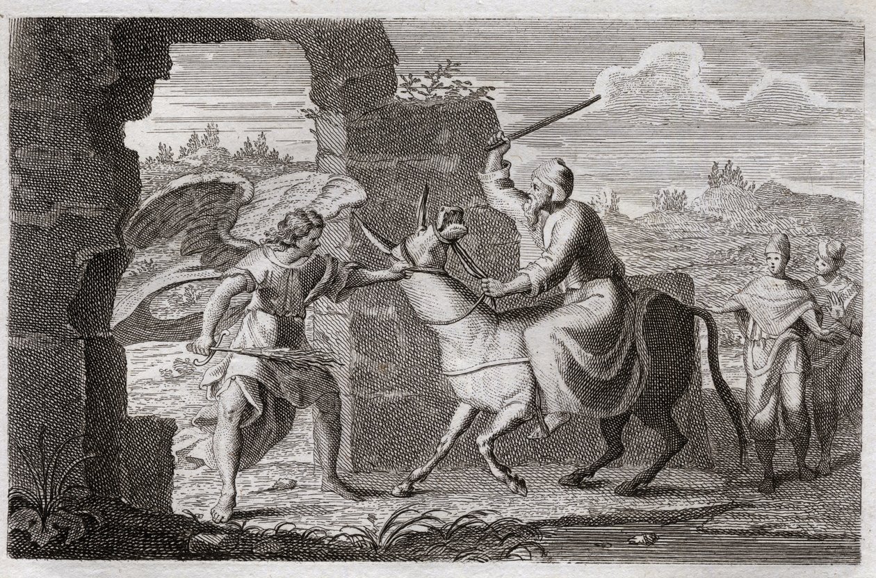 Bibbia di Royaumont, Antico Testamento: Balaam. Il falso profeta Balaam benedice, anche se lui, il popolo di Dio, sebbene il re Balak (Balac) lo avesse mandato a maledirlo. Il suo asino gli parla per lamentarsi di essere stato picchiato, perché si era ferm da Unknown artist
