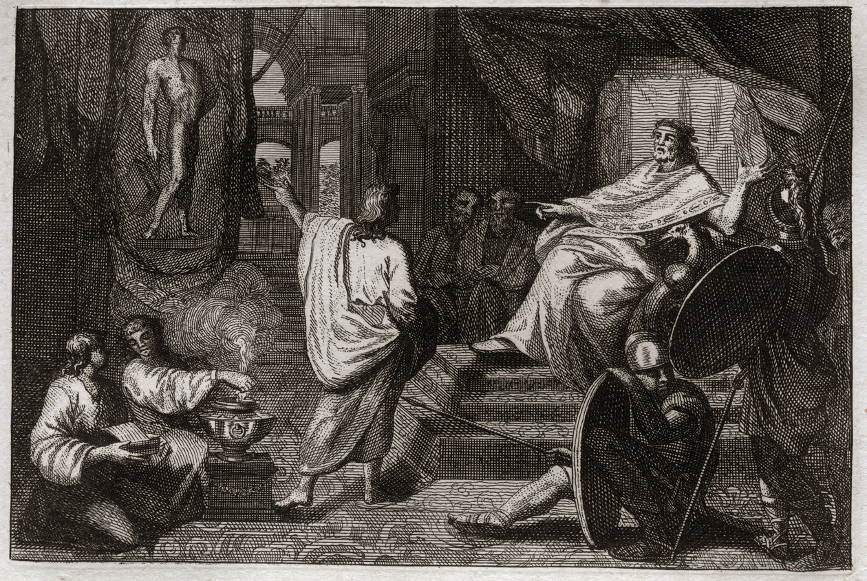 Bibbia di Royaumont, Antico Testamento: Daniele profeta. Il profeta Daniele rivela al re Nabucodonosor II un sogno che aveva fatto e gli spiega cosa significava. Illustrazione del 1811. da Unknown artist