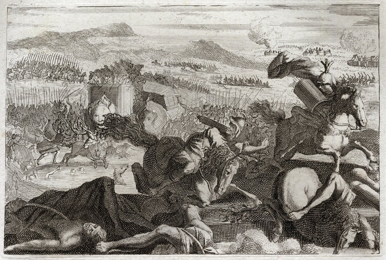 Bibbia di Royaumont, Antico Testamento: Morte di Giuda. Sconfitta di Demetrio I Sotere e Nicanore. Morte di Giuda Maccabeo in battaglia. Illustrazione del 1811. da Unknown artist