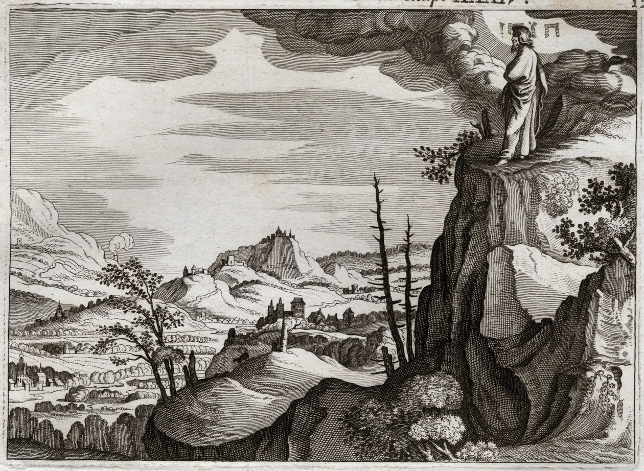 Bibbia di Royaumont, Antico Testamento: Morte di Mosè. Dio mostra a Mosè la terra di Canaan dalla cima del Monte Nebo, dove muore, senza che si sappia dove sia il suo corpo. Illustrazione del 1811. da Unknown artist