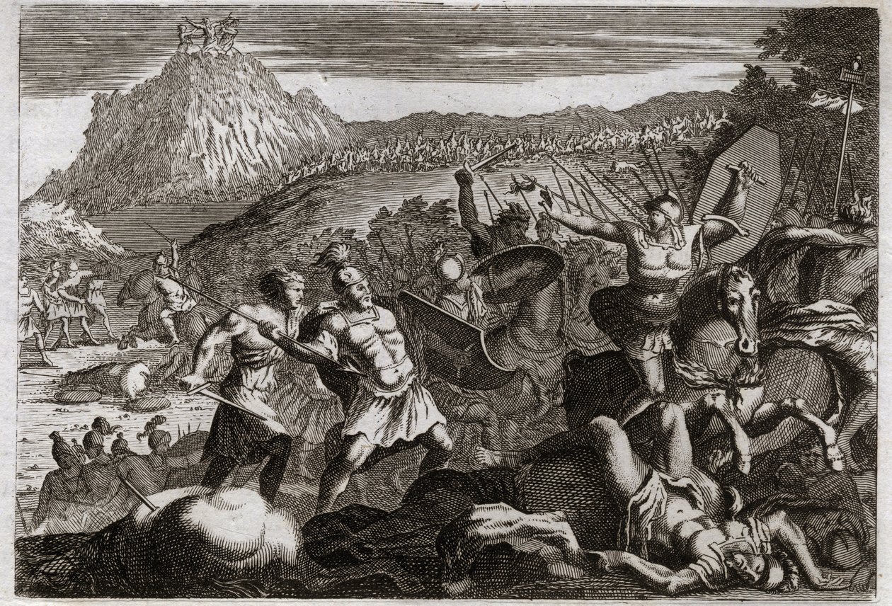 Bibbia di Royaumont, Antico Testamento: Sconfitta di Amalec. Mosè ottiene la vittoria sugli Amaleciti, tenendo le mani alzate verso il cielo. Illustrazione del 1811 da Unknown artist