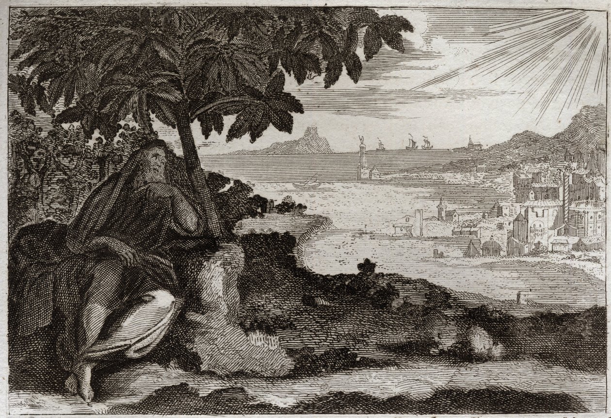 Bibbia di Royaumont, Antico Testamento: Edera secca. Dio mostra con un esempio sensibile al suo profeta Giona quanto ama gli uomini e quanto dolore prova quando è costretto a punirli. Illustrazione del 1811 da Unknown artist