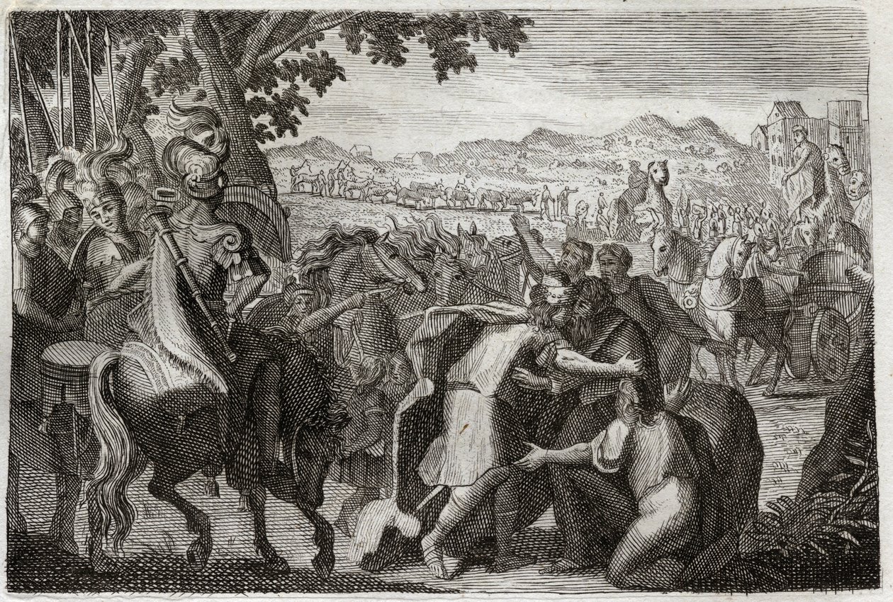 Bibbia di Royaumont, Antico Testamento: Giacobbe va in Egitto. Giacobbe va a trovare Giuseppe con tutta la sua famiglia. Illustrazione del 1811. da Unknown artist