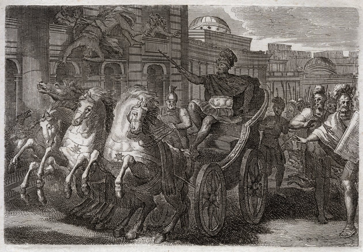 Bibbia di Royaumont, Antico Testamento: Jezabel mangiata dai cani. Ieu fa gettare Jezabel da una finestra, e viene mangiata dai cani. Illustrazione del 1811 da Unknown artist