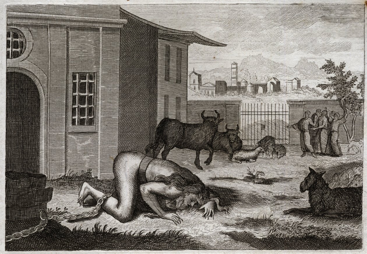 Bibbia di Royaumont, Antico Testamento: Nabucodonosor trasformato in bestia. Re Nabucodonosor II per giusta punizione della sua superbia viene trasformato in bestia. Illustrazione del 1811 da Unknown artist