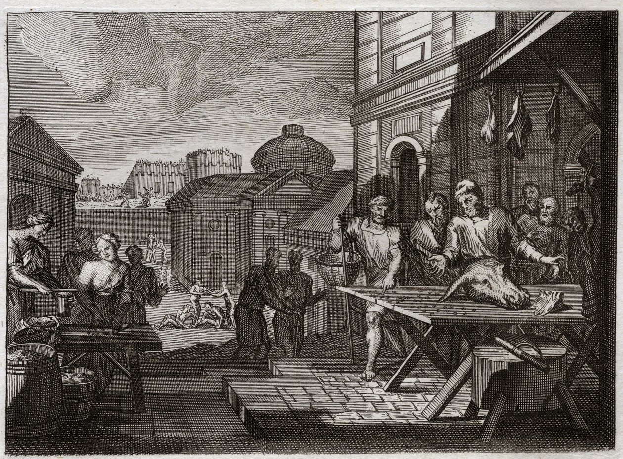 Bibbia di Royaumont, Antico Testamento: Assedio di Samaria. Il re di Siria assediò la città di Samaria e la ridusse a una terribile carestia. Illustrazione del 1811. da Unknown artist