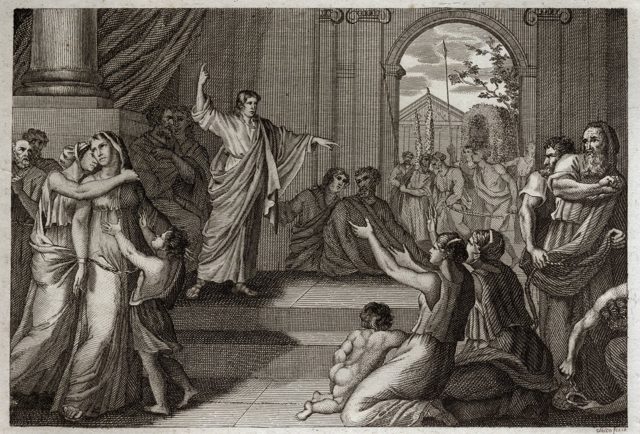 Bibbia di Royaumont, Antico Testamento: Susanna liberata. Dio usa la saggezza del giovane Daniele per liberare Susanna dalla morte, alla quale era stata ingiustamente condannata. Illustrazione del 1811. da Unknown artist