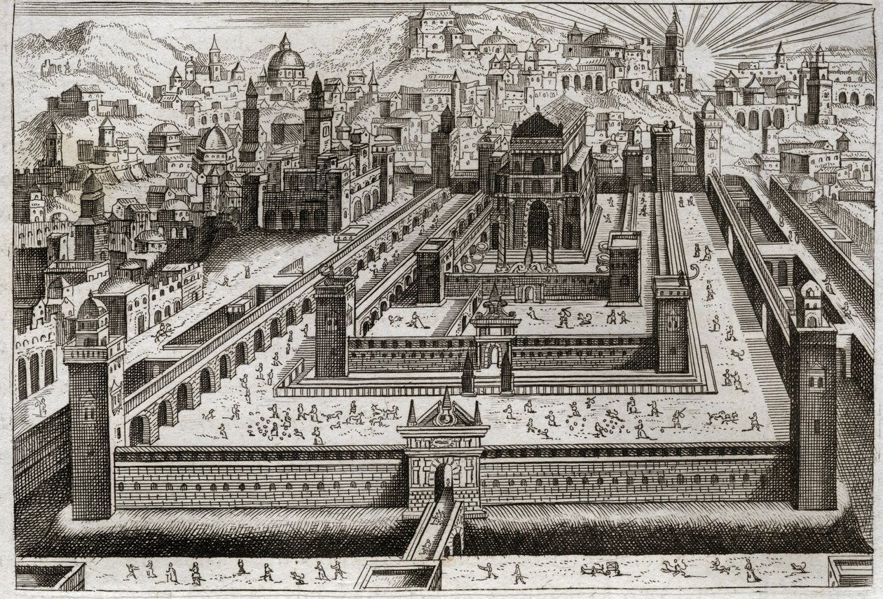 Bibbia di Royaumont, Antico Testamento: Tempio di Salomone. Salomone costruisce il Tempio a Gerusalemme. Illustrazione del 1811. da Unknown artist