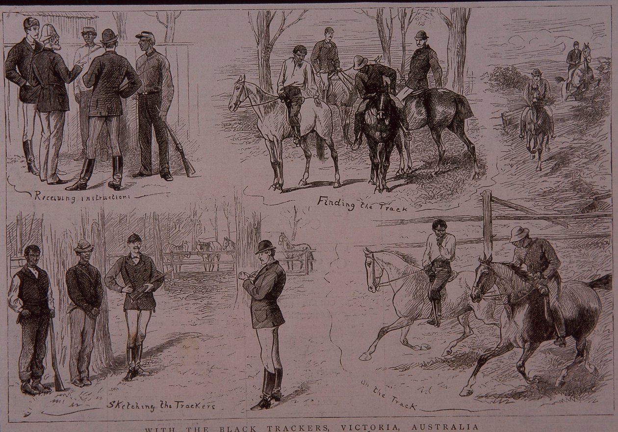 Tracciatori neri sulle tracce dei bushrangers in Victoria, Australia nel 1881 da Unknown artist
