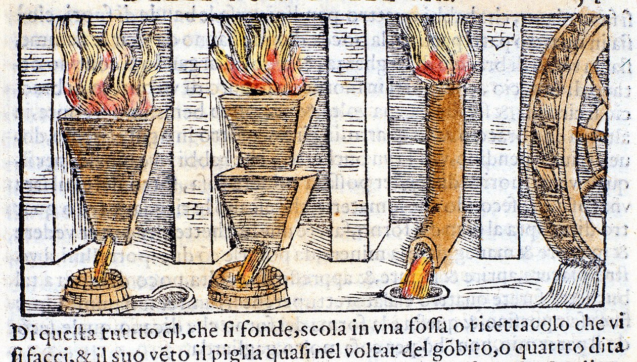 Altoforno - in "Pirotechnica" di Biringuccio da Unknown artist