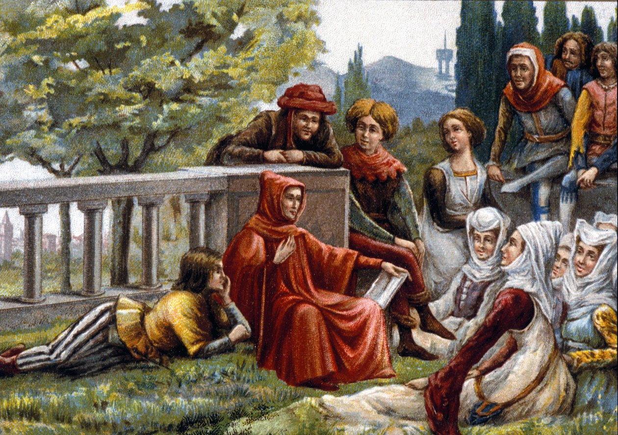 Boccaccio che legge il Decameron ai suoi amici durante l