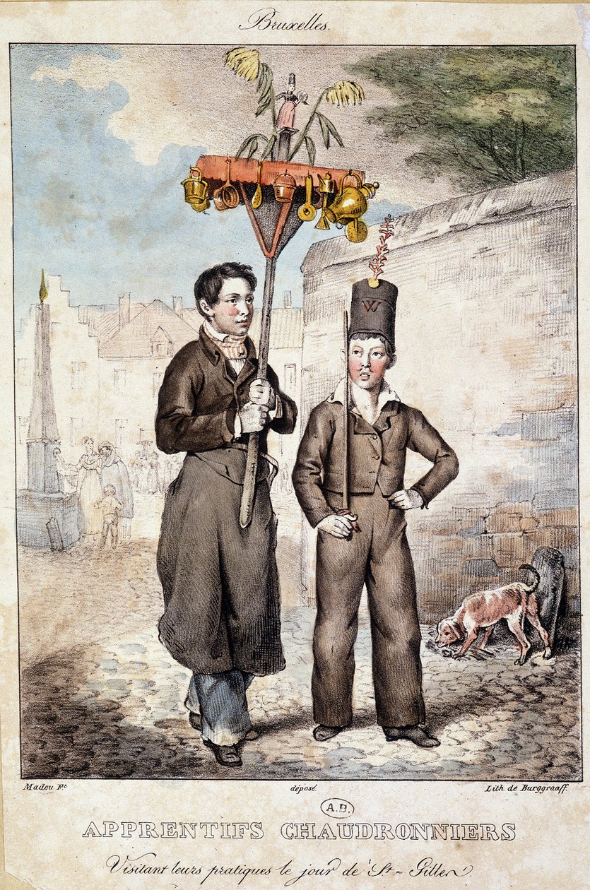 Apprendisti calderai in visita alle loro pratiche nel giorno di San Gillen (Bruxelles) - Litografia, inizio XIX secolo da Unknown artist