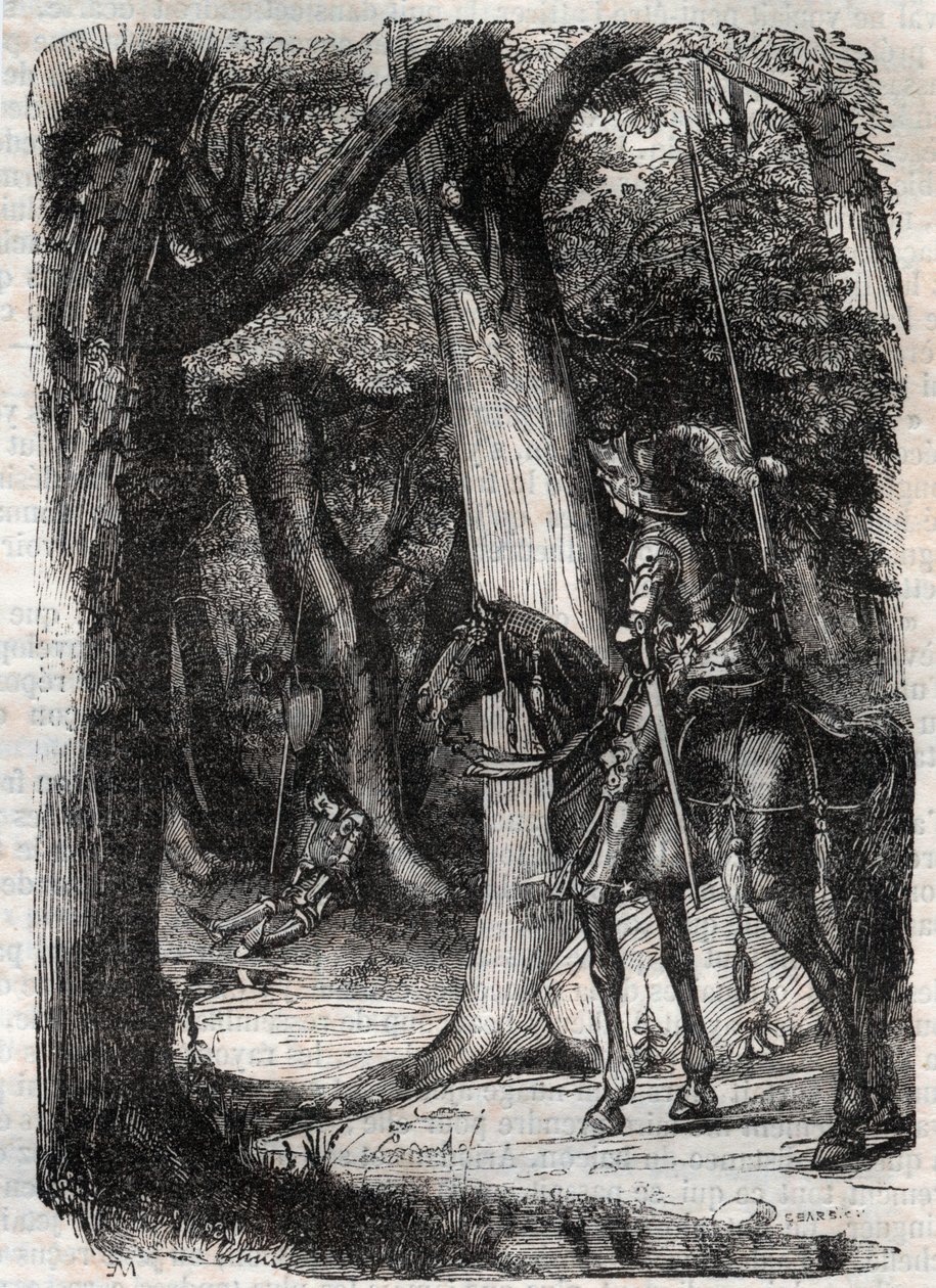 Bradamante vede Pinabel - incisione del 1851 da "Orlando furioso" (XVI secolo) di Ludovico Ariosto, noto come l