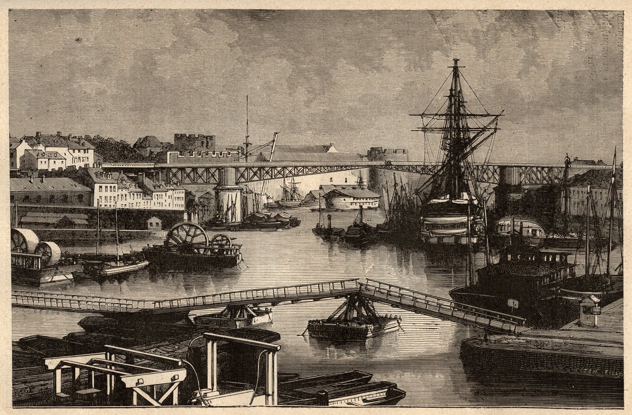 Brest - Il porto militare - Finistere - Bretagna - incisione in 