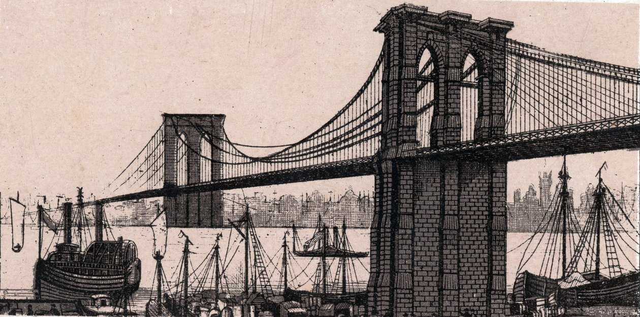 Ponte di Brooklyn a New York, USA in "Il mondo illustra 168 vedute" da Unknown artist