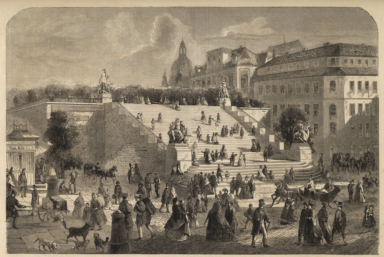 Terrazza di Brühl a Dresda, Germania - La grande scalinata della terrazza di Brühl a Dresda nel 1864 da Unknown artist