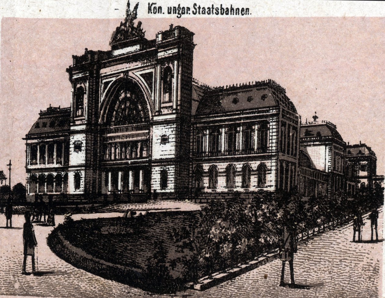 Budapest, Ungheria: vista della stazione ferroviaria magyar kiralyi allavasutsk. in 