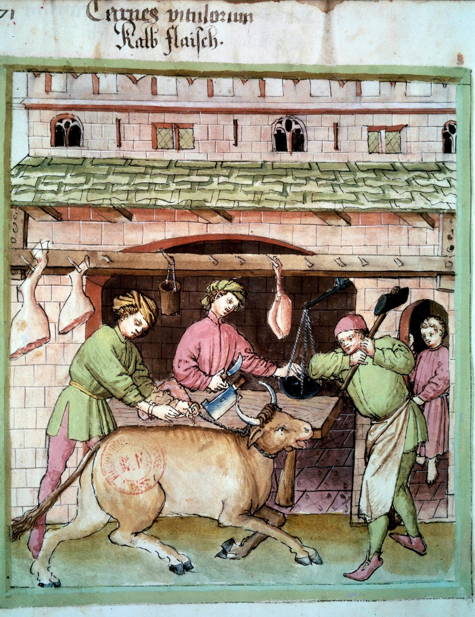 Macelleria: macellazione di un bue da Unknown artist
