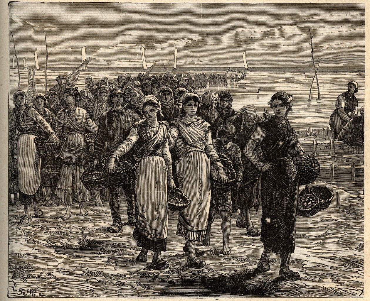 Cancale - Bretagna - Le cancalaises al ritorno delle barche da pesca - incisione in "PATRIE - DESCRIZIONE PITTORESCA DELLA FRANCIA IN 6 VOLUMI BY LUCIEN HUARD - fine XIX secolo da Unknown artist