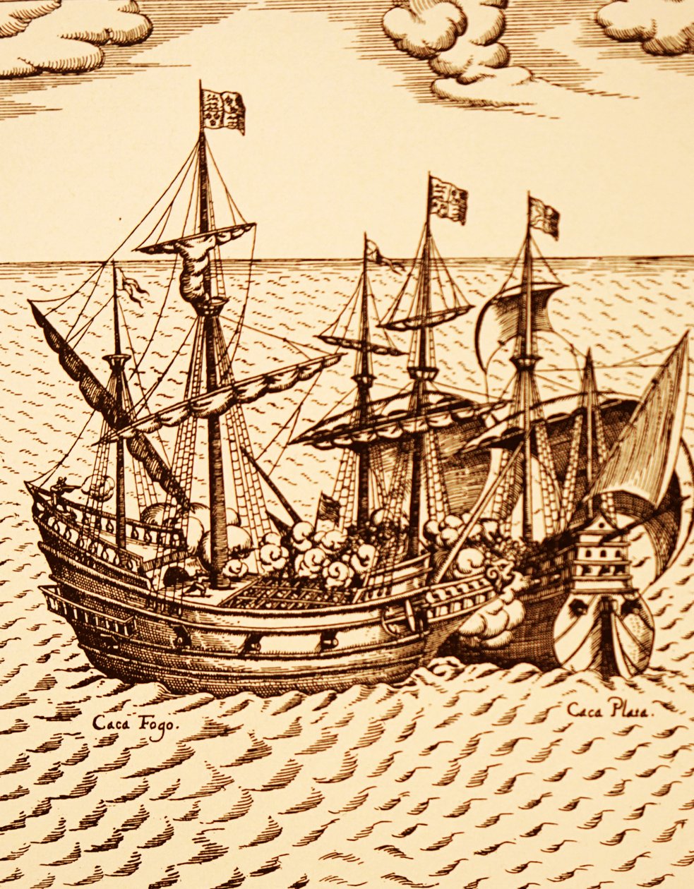 Cattura del galeone spagnolo il Cagafuego dal Golden Hind guidato da Francis Drake nel marzo 1579 (incisione) da Unknown artist