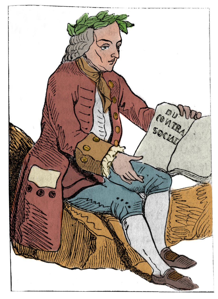 Carta da gioco della Repubblica Francese (1793) pubblicata nella Convenzione Nazionale il 21/09/1792, dopo la caduta dei Regni: il personaggio del filosofo sotto i tratti di Jean-Jacques Rousseau "al contratto sociale" (1712-1778) da Unknown artist