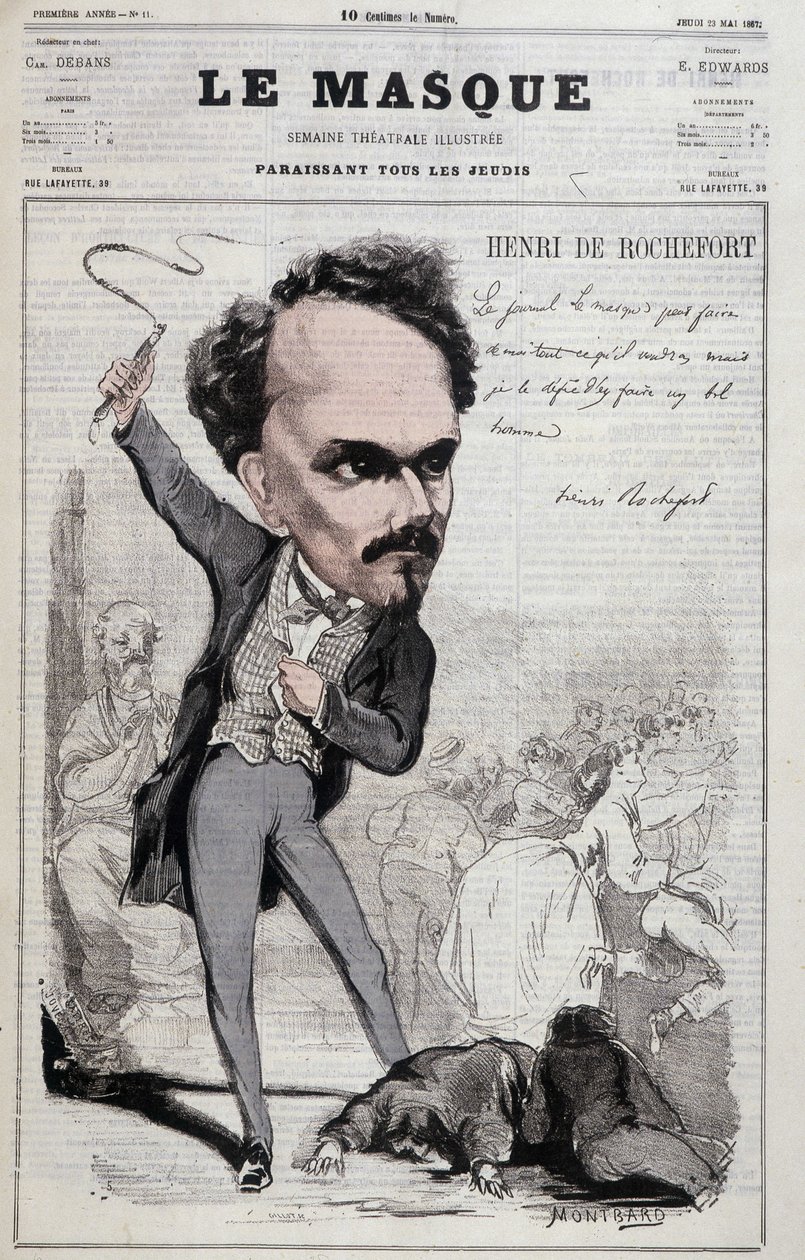 Cartone animato di Henri de Rochefort, giornalista e politico francese che mostrava posizioni repubblicane ostili al peggio. in 