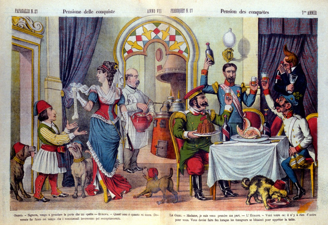 Cartone del giornale italiano "Il Pappagallo" sul Congresso di Berlino nel 1878 (Conferenza diplomatica). da Unknown artist