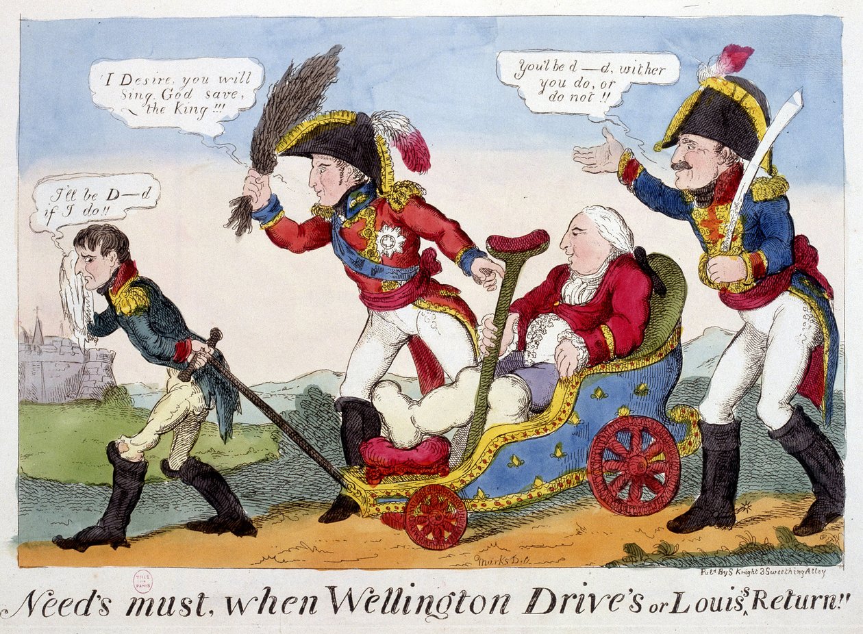 Caricatura su Napoleone I, Luigi XVIII e Wellington - in "Napoleone I", Collezione di Caricature da Unknown artist