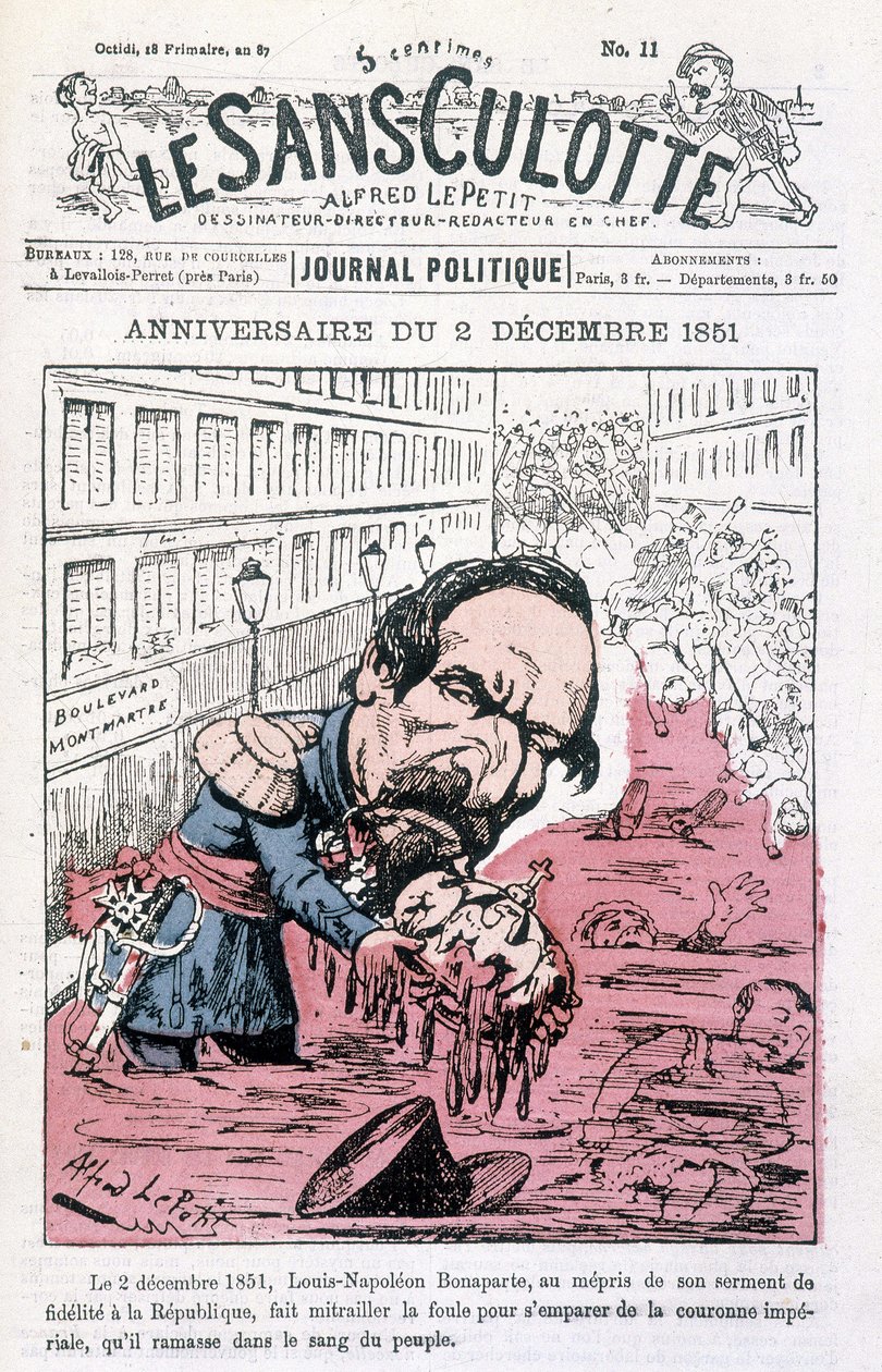 Caricatura sul colpo di stato di Napoleone III del 2 dicembre 1851 - in "Le sans-panlotte" da Unknown artist