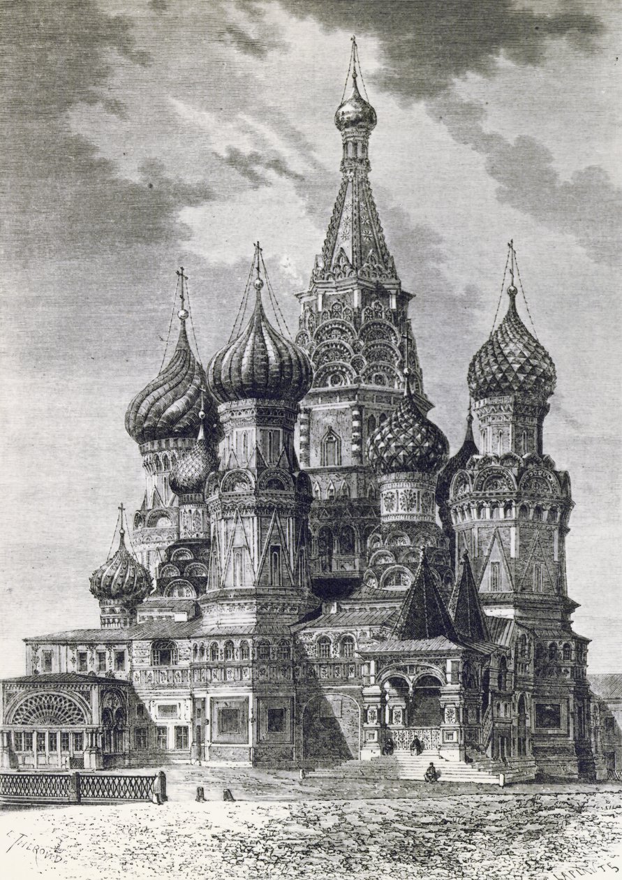 Cattedrale della Protezione della Santissima Theotokos sul Fossato o Cattedrale di San Basilio sulla Piazza Rossa a Mosca, Russia, incisione da Free Russia da Unknown artist