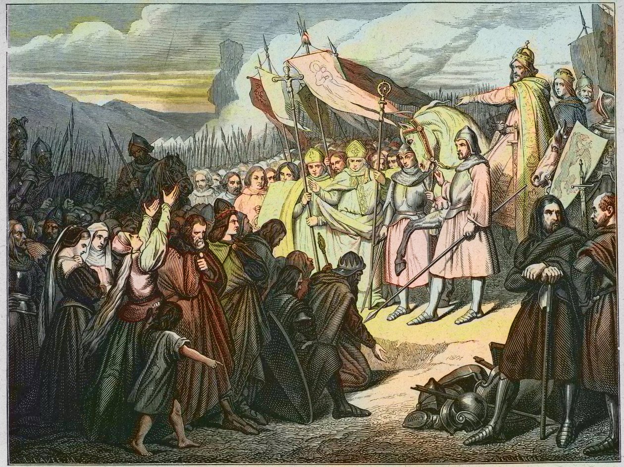 Carlo Magno accetta la resa di Wittekind a Paderborn (785) - Vittoria di Carlo Magno (742-814) sul braccio sassone di Widukind di Sassonia (Wittekind) nel 785 (Widukind o Witikind - Widukind delle guerre sassoni: leader germanico dei Sassoni Widukind capit da Unknown artist