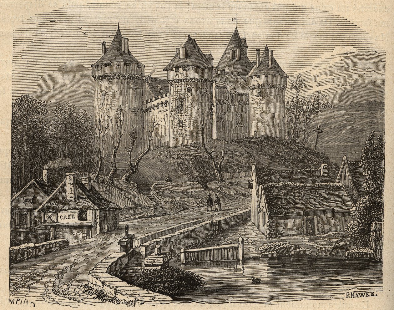 Castello di Combourg - Ille-et-Vilaine Bretagna - incisione in 