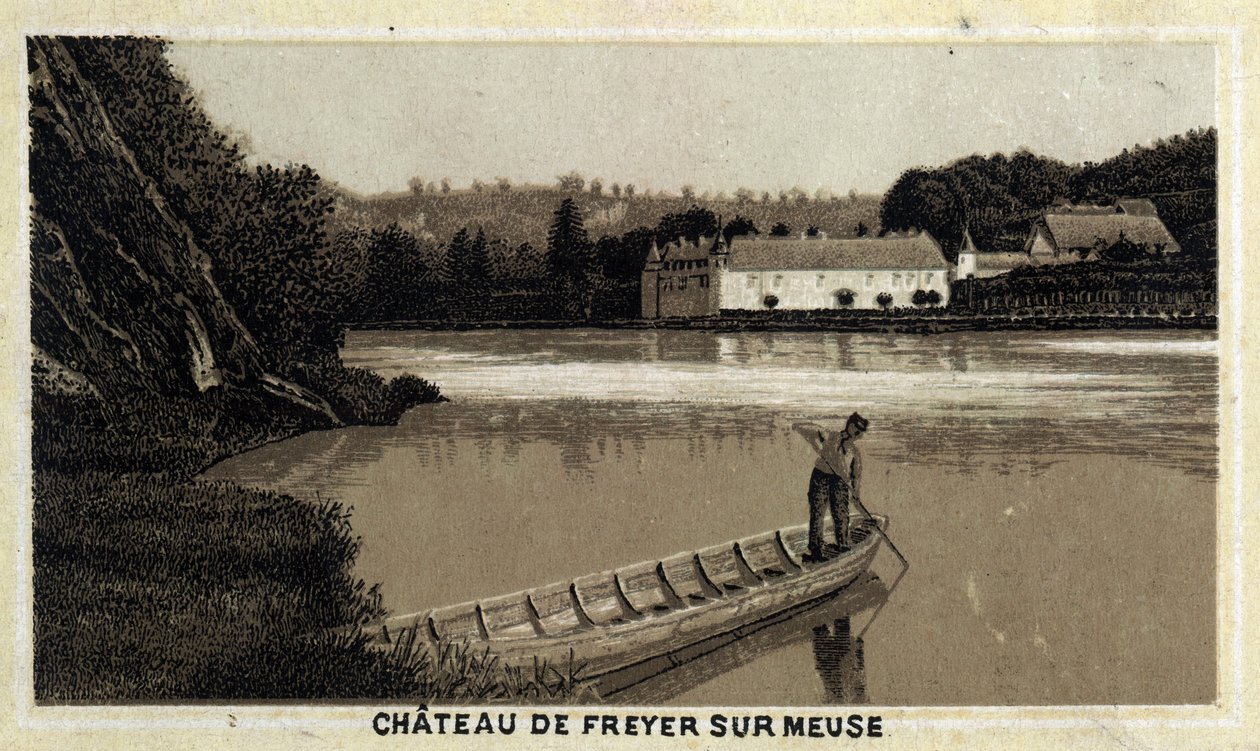 Chateau de Freyer sur Meuse, Belgio. Cromolitografia della fine del XIX secolo da Unknown artist