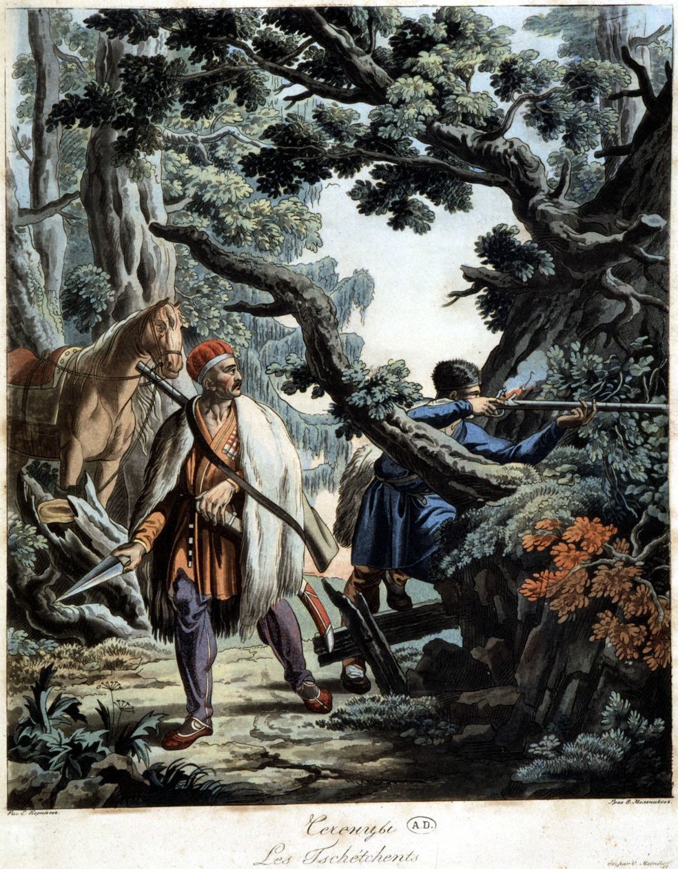 Ceceni in agguato in una foresta del Caucaso, inizio XIX secolo da Unknown artist