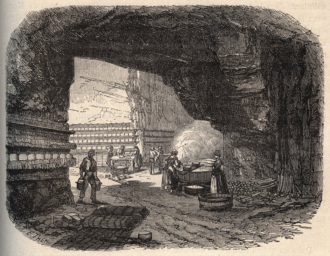 Formaggi - cantine di roquefort - incisione in 